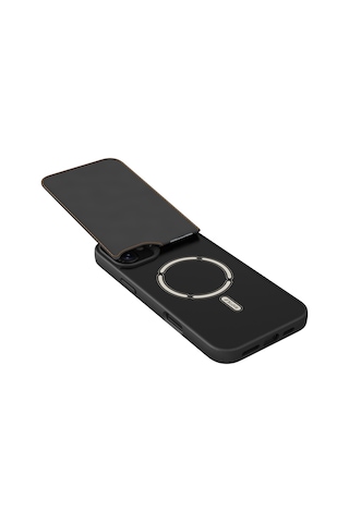 Apple Uyumlu iPhone 16 Kılıf Magsafeli Raptic Slim Wallet Serisi Deri Görünüm Kartlıklı Standlı Kapak Siyah