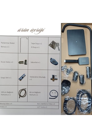 Faumix Cknero01 Siyah Yağmurlama Tepe Duş Seti Siyah