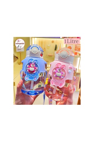 Ayıcık Su Matarası Ayıcıklı Suluk Figürlü Su Şişesi Ayıcık Matara 1000ml Pembe