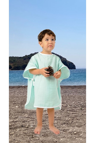 Çocuk Bebek Müslin Panço Kapüşonlu 1-4 Yaş - Yeşil