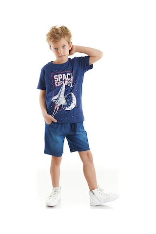 Denokids Mshb&g Space Explorer Erkek Çocuk Tshirt Denim Şort Takım Çok Renkli
