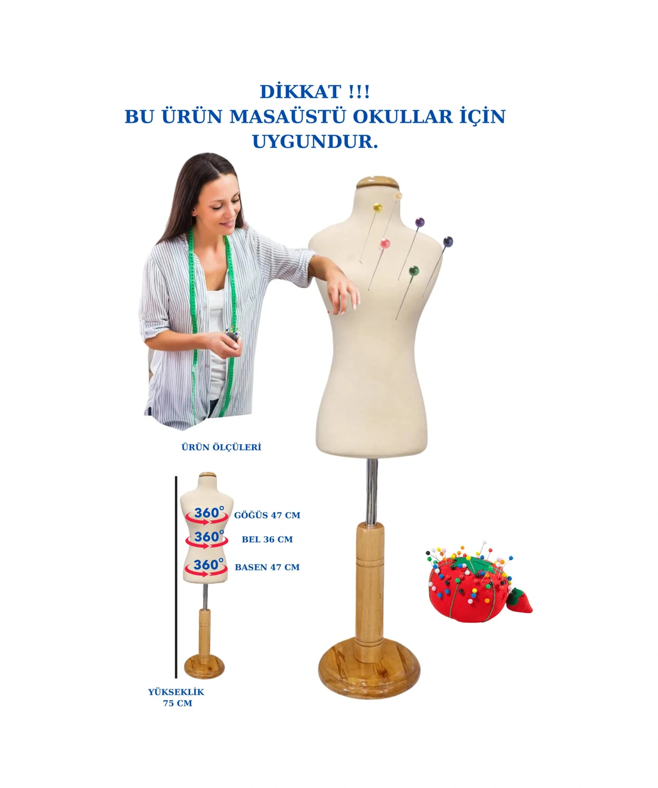 Masa Üstü Minyatür Okullar İçin 1/2 50 Eşelli Terzi Mankeni Prova Mankeni