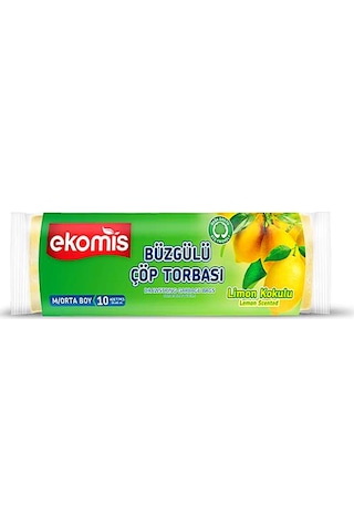Ekomis Limon Kokulu Büzgülü Çöp Torbası Orta Boy 10 Lu 12 Paket