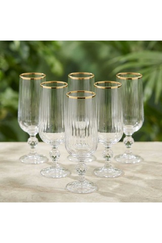 Çnr Home Collection Bohemia Kristal Optik Kadeh Seti 6 'lı Gerçek Altin Yaldiz Ağizli Şik Cam Kadeh Gold