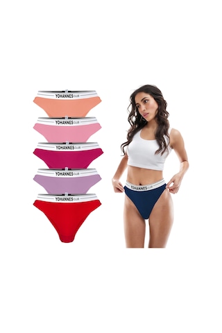Yohannes Club, Kadın Lastik Kemerli Brazilian Külot, Çok Renkli, Çoklu Paket, 5'li Paket, Çok Renkli