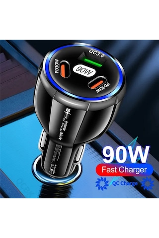 3 Port Hızlı Araba İphone 14 13 12mıini Pro Max Usb Pd Hızlı Hu İçin Siyah