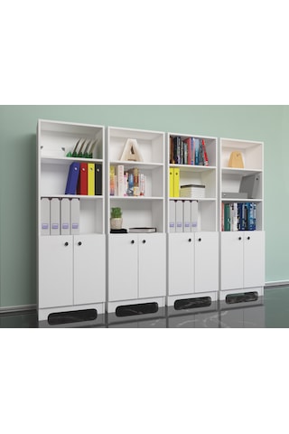 Nur Mobilya 4'lü Kapaklı Kitaplık Ofis Dolabı Beyaz