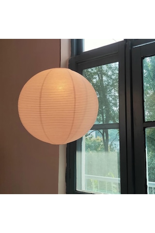 Yifomall Japon Washi Kağıt Ve Bambu Çerçeve Yuvarlak Avize - Oturma Odası, Restoran, Kafe Dekoru İçin Yumuşak Işık - 30 Cm Tekli Avize Kapağı Beyaz