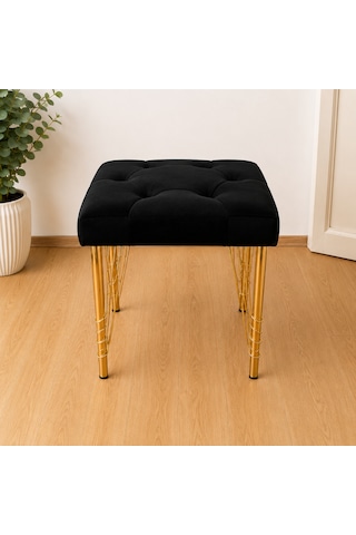 Kare Gold Kaplama Hairpin Ayaklı Tabure Siyah