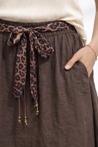 Mixray 4849 Kadın Leopar Bağlama Detaylı Etek Kahve Kahve