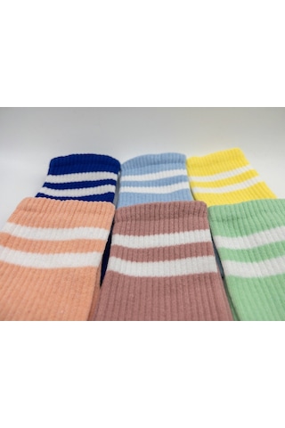 Socks 6 Çift Kadın Soft Renkler Tenis Çorabı Lacivert Pembe Somon Sarı Yeşil Mavi