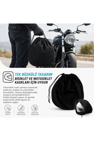 Microcase Motosiklet Ve Bisiklet Kaskı El Tutacaklı Büzgülü Taşıma Saklama Çantası Koruyucu Kese 47x42 Cm Al5687 Siyah