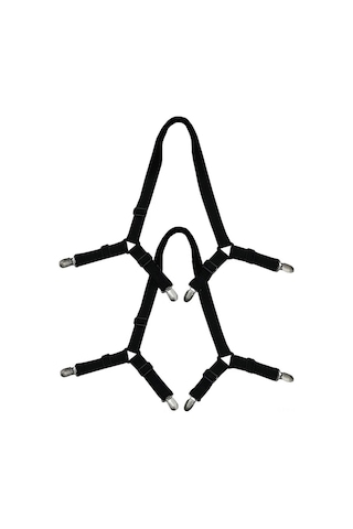 Vkemall Yatak Çarşafı Sabitleyici - 2'li Siyah Esnek Bağlama Kayışı Siyah