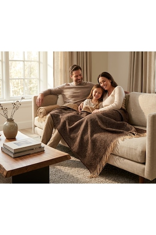 %100 Saf Yün Scotch Dizlik - Tv Battaniye 130x170 Koyu Kahve