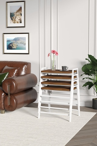 Zigon Sehpa , Aden 4'lü Tepsi Zigon Sehpa Takımı Beyaz Metal - Barok Tabla Beyaz-barok