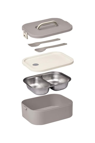 Okyanus Home Paslanmaz Çelik Hazneli Lunch Box Tek Katlı Kendinden Çatal Kaşıklı Beslenme Kutusu Vizon Vizon