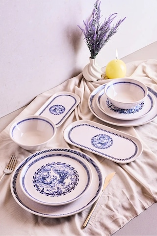 French Vintage 8 Parça 2 Kişilik Yemek Takımı Cokrenklı Desenli