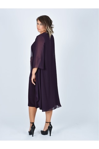 Nidya Moda Büyük Beden Üstü Şifon Elbise-4037M Mürdüm