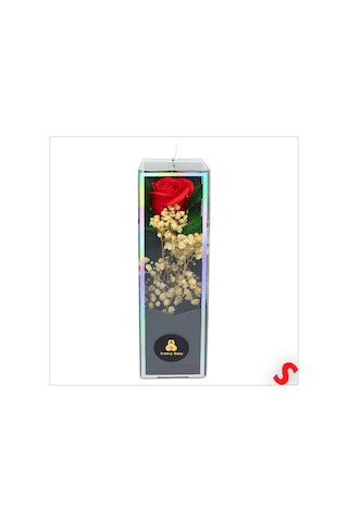 Pvc Kutulu Cipsolu Yapay Kırmızı Gül - 25cm X 7cm