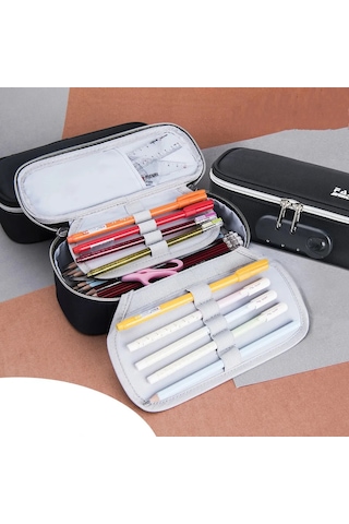 Yeni Büyük Kapasiteli Şifreli Kilit Kalem Kutusu Kalem Çantası Çok Renkli