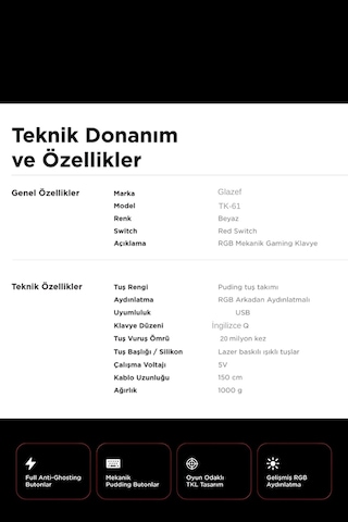 61 Tuş Kablolu Mekanik Klavye Değiştirilebilir Red Switch Rgb Bilgisayar Oyuncu Klavyesi 22 Modlu