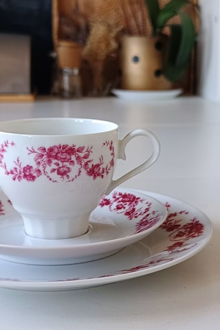 Edelstein 73 Pembe Gül Desenli Vintage Çay Fincanı Seti 3 Parça Pembeçiçek