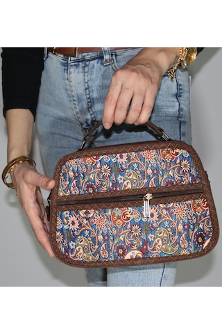 Pujiva Omuz Çantası, Kol Çantası, Etnik Tarz Kilim Desenli, Askılı Çanta, Günlük Çanta En 25 Bo 19 D 8 Mavi