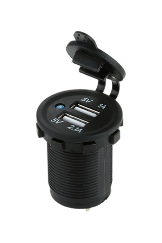 Moveevo Araba Motosiklet Usb Şarj Cihazı, 2 Usb Port 5v 2.1a/1a , Su Geçirmez Kapağı, Mavi Led Işığı, Dc 6-30v Girişi