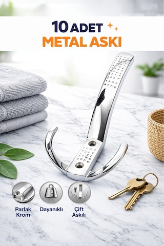 10 Adet Noktalı Metal Vestiyer Askısı Parlak Krom Portmanto Dolap Elbise Askılığı Şık Mobilya Askı Gümüş