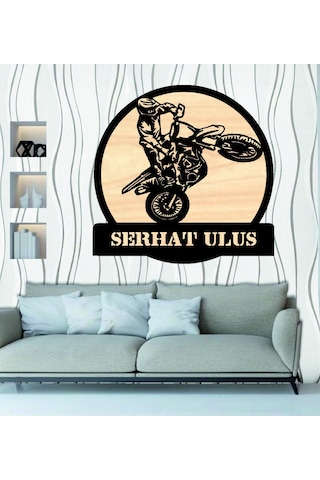 Kişiye Özel Cross Motocross Temalı Ahşap Duvar Tablo