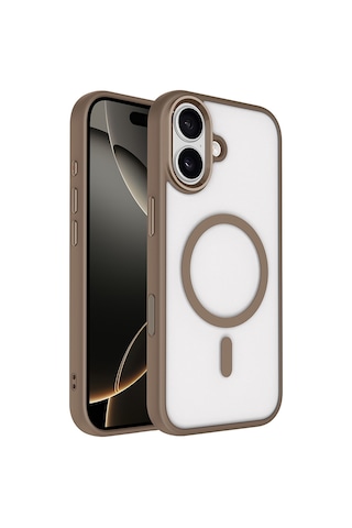 Nourthkiingdom Apple Uyumlu iPhone 17 Kılıf Wireless Şarj Özellikli Zore Krom M-safe Silikon Kapak - Desert Gold Altın