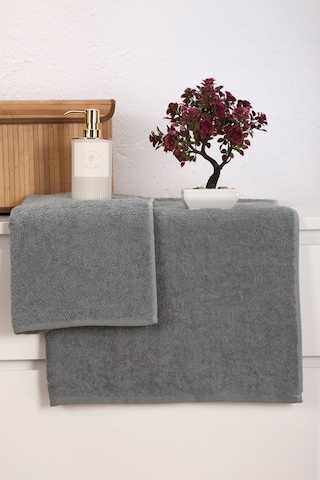 2 Parça Kadın / Erkek Banyo Duş Hamam Havlu Seti 90x150 Cm %100 Pamuklu Gri