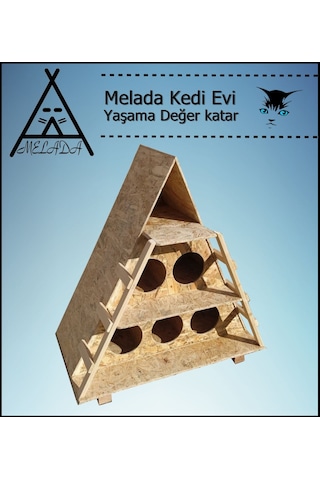 Melada Kedi Evi Dış Ortam Uygun Ahşap Kedi Evi Osb 100x90x55 Cm