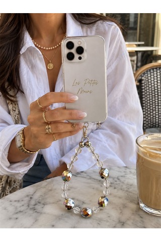 Iconic Şeffaf Kristal Rengarenk Damalı Telefon Askısı, Boncuklu Telefon Charmı Ve Çanta Aksesuarı
