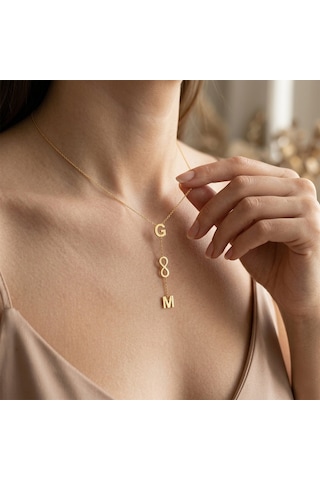 925 Ayar Gümüş İki Harf Ve Sonsuzluk Y Kolye Gold