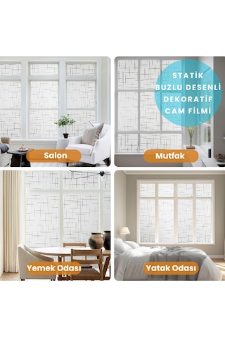 Technosmart 60cmx100cm Buzlu Desenli Cam Kaplama Filmi Statik Duşa Kabin Ofis Dekorasyon Folyo
