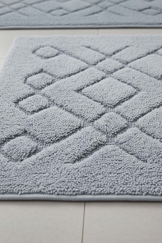 Geometrik Desenli Pamuklu 2 Li Banyo & Klozet Paspas Takımı Gri