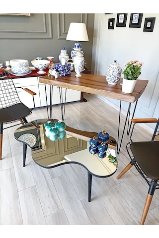 Fawdecor Aynalı Masif Ahşap Orta Sehpa - 80 X 50 Cm Siyah