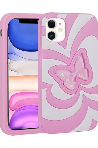 More Tr Apple Uyumlu iPhone 11 Kılıf Sıvılı Simli Kelebekli Tasarım Zore Vodena Kapak