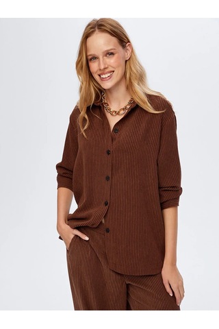 Faik Sönmez Kendinden Dokulu Şönil Kadın Tunik W26tnk013 Kahverengi