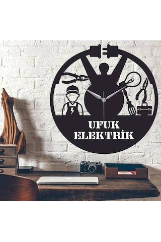 Elektrikçi Temalı Ahşap Duvar Saati Siyah