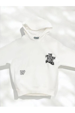Kız Çocuk Kapüşonlu The Universe Yazılı Eşofman Takım-14462 Ekru