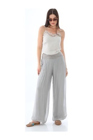 Bohem Stil Italyan Korse Belli Astarlı İpek Pantolon Gri