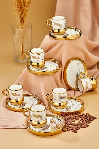 Carmen 6 Kişilik Porselen Tüy Desenli Kahve Fincan Takımı