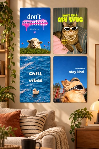 4'lü Dekoratif Metal Tablo Seti Chill Modern Duvar Dekorasyonu Chill Renk