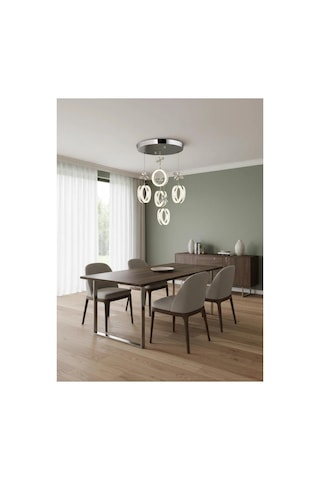 Aurea Model 5'li Gümüş Kumandalı 3 Renk Modu Ledli Kristal Taşlı Modern Salon Mutfak Oturma Odası Led Avize