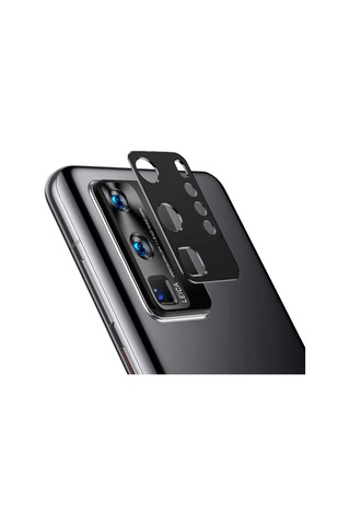 Ekılıf - Huawei P40 Pro Uyumlu - Kamera Lens Koruyucu Cam Koruma - Siyah