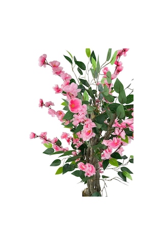 Yapay Ağaç Pembe Bahardalı Elma Çiçeği Ağacı100cm Yeşil Yapraklı