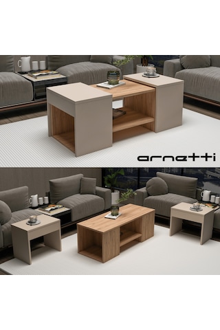 Arnetti 3lü Takım Zigonlu Sartos Orta Sehpa Atlantik Çam Bej