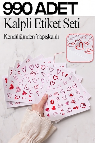 990 Parça Kalp & Sevgi Sticker Paketleme Ve  Süslemek İçin Etiket